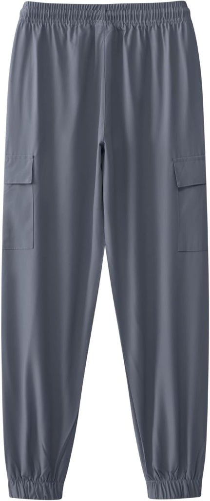 Boys Athletic Quick Dry Cargo Pants Lightweight Hiking Jogger Pants with Zipper Pockets