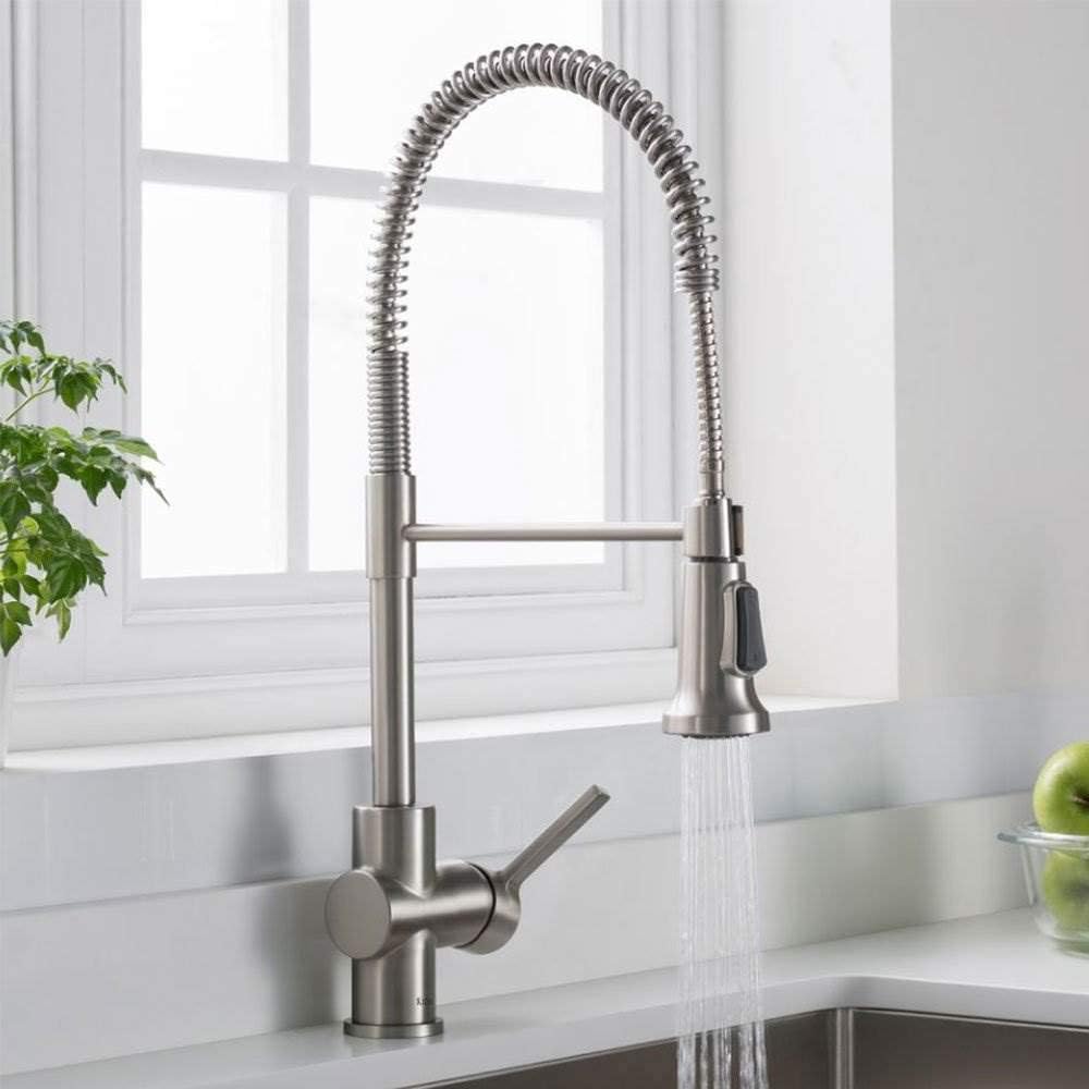 Spot Free Stainless Steel Pre-Rinse Kitchen Faucet KPF-1690SFS | Heavy-duty open coil spring spout, 3-function with