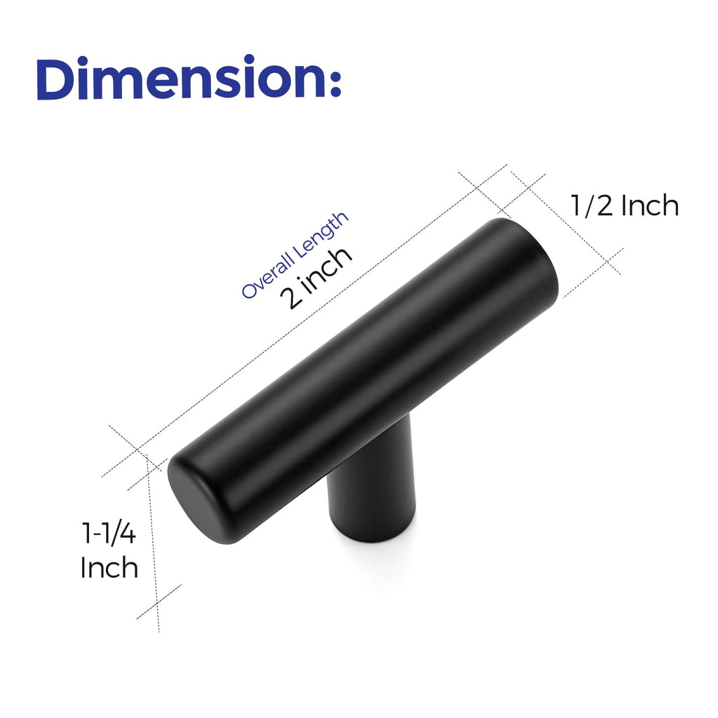 Matte Black Cabinet Handles,Round T Pulls,Single Hole,5 Pack