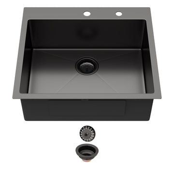 25" Gunmetal Black Drop in Bar Sink, Stainless Steel Kitchen Sink