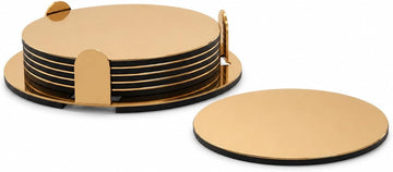 Glattis Coasters With Holder Brass Color 6 pack Size 3" 503.430.05 - Set of 6