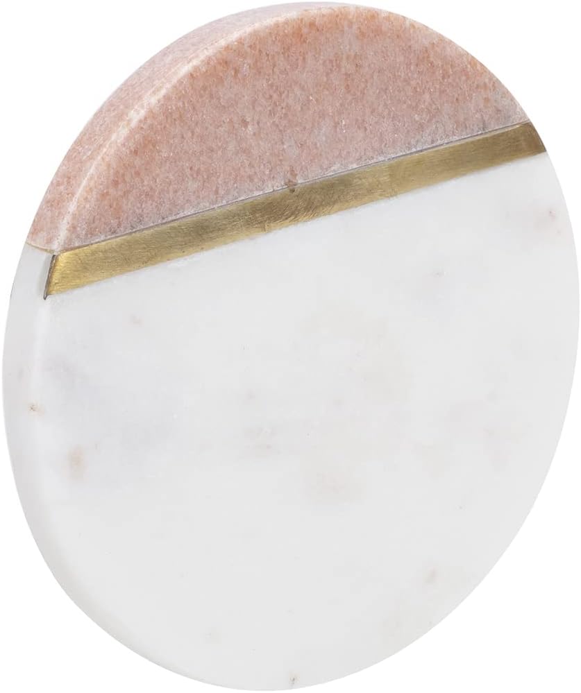 Round Marble Coasters - Handmade Multicolor Stone Drink Coasters with Gold Brass Inlay - Stylish Modern - Set of 4