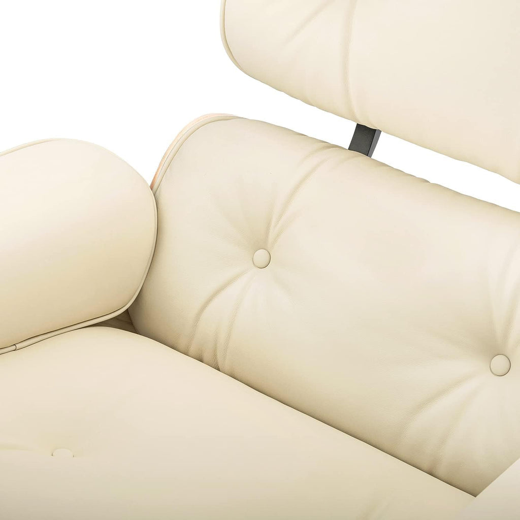 Mid Century Modern Top Grain Leather Chaise Lounge Chair & Ottoman