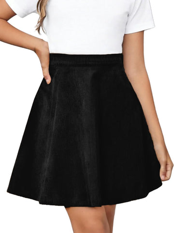 New Girls Corduroy Skirt A-Line Elastic High Waist Ribbed Skater Skirts Casual School Fall Outfit