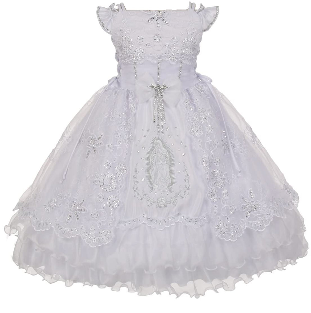 Virgin Mary Embroidery Off Shoulder Baby Infant Girl Baptism Christening Dress (TR40K1) White 1