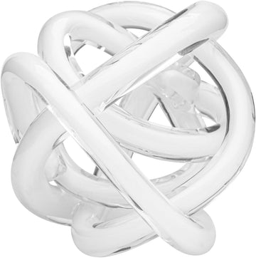 Orbit 4.5" Hand Blown White Glass Knot Sculpture, Table Decor