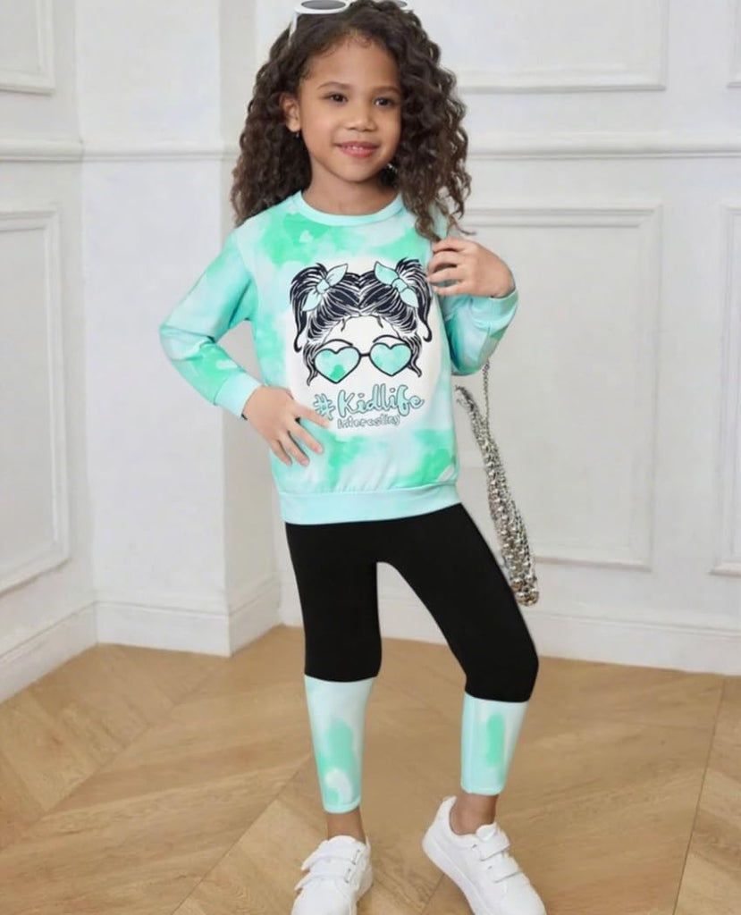 Kids Toddler Girls Clothes Figure Graphic Drop Shoulder Top Pullover Spotted Print Pants Fall Winter Outfit Set