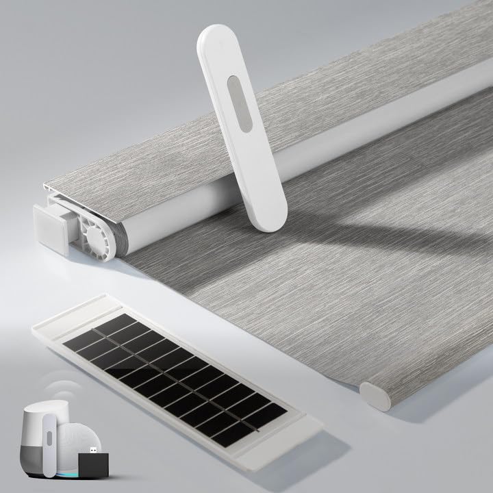 No Drill Motorized Blinds with Remote, Automatic Roller Shad - Grey