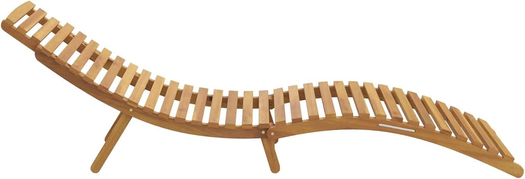 Solid Teak Wood Sun Lounger, Folding Outdoor Chaise Lounge, Weather Resistant Reclining Poolside Chair, Brown, 77.95
