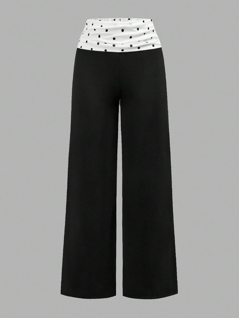 Girl's Polka Dots Fold Over Baggy Sweatpants Wide Leg Y2k Pants