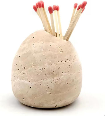 100% Travertine Match Holder |Toothpick Holder | Cute Beige Match Cloche | Matches Jar Box for Candles or Bathroom