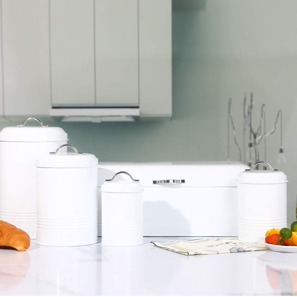 Nesting Canisters Sets for the Kitchen, Set of 4 Airtight White Farmhouse Canister Jars with Removable Chalkboard