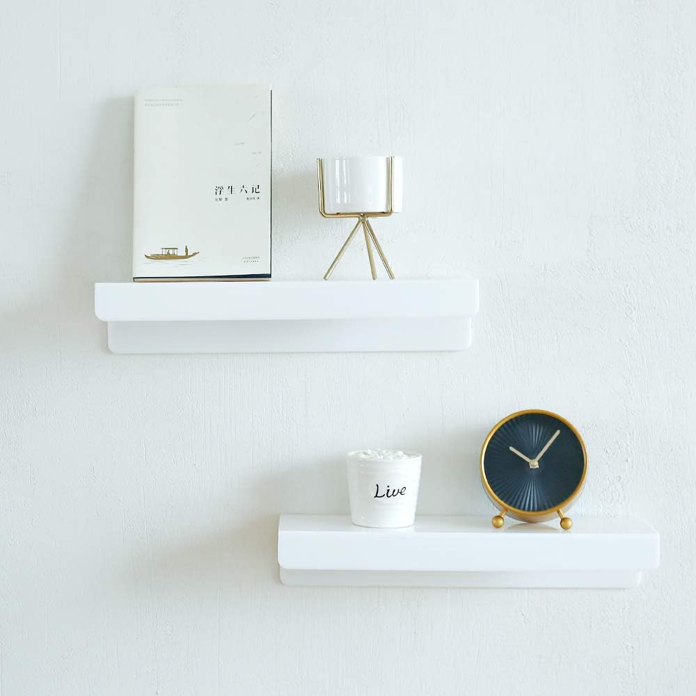6 PCS White Acrylic Floating Shelves Display Ledge,Wall Mounted Nursery Kids Bookshelf,15 Inch Bathroom Wall Shelf