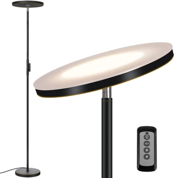 LED Torchiere Floor Lamp with Remote, Stepless Dimmable, Black Gold