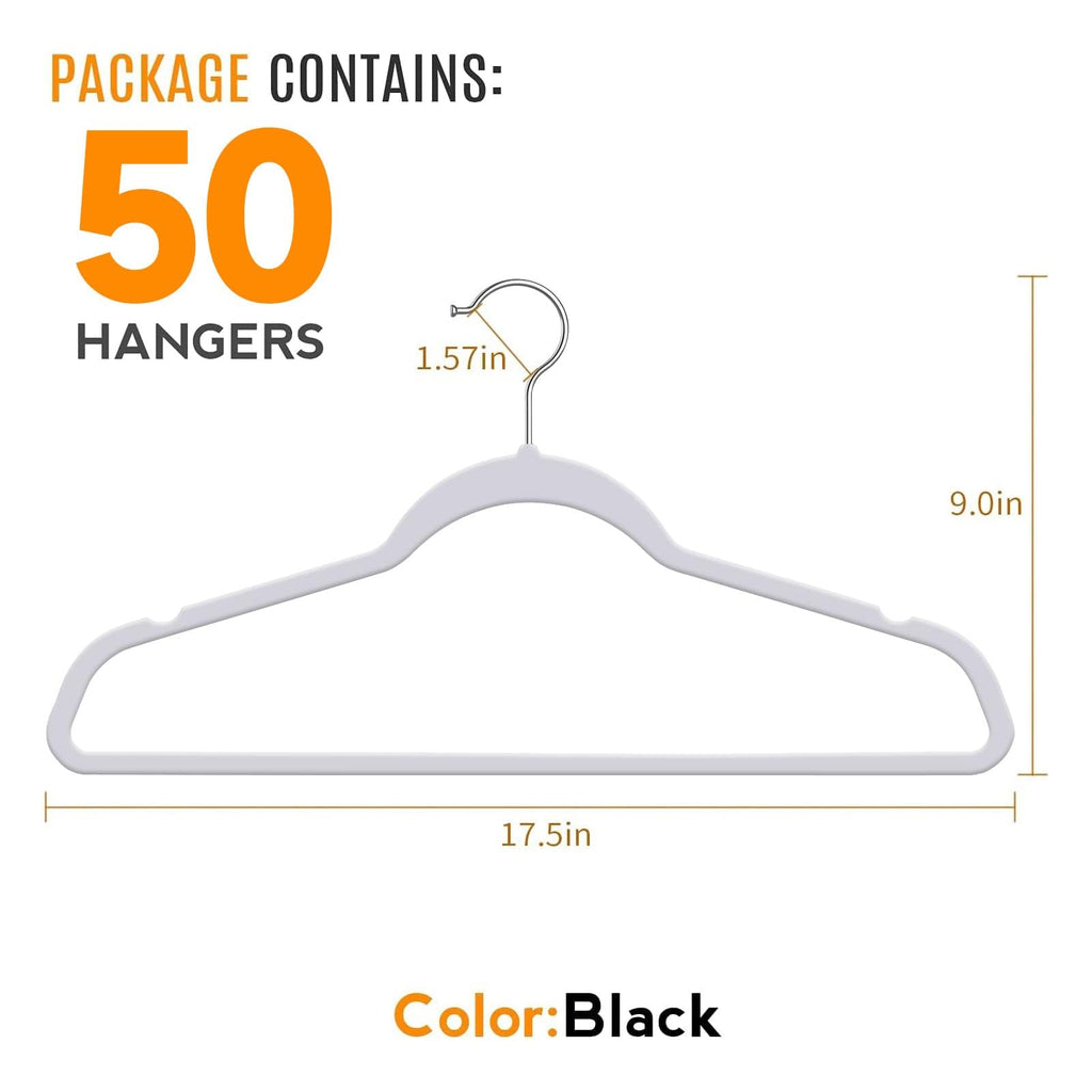 50 Pack Plastic Clothes Hangers, 17.7 in, Gray, Non-Slip, Heavy Duty