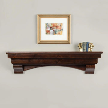 Salem Wood Mantel Shelf with Arched Corbels - Cinnamon 48 Inch | Wooden Rustic Wall Mounted Shelf from Pine Wood