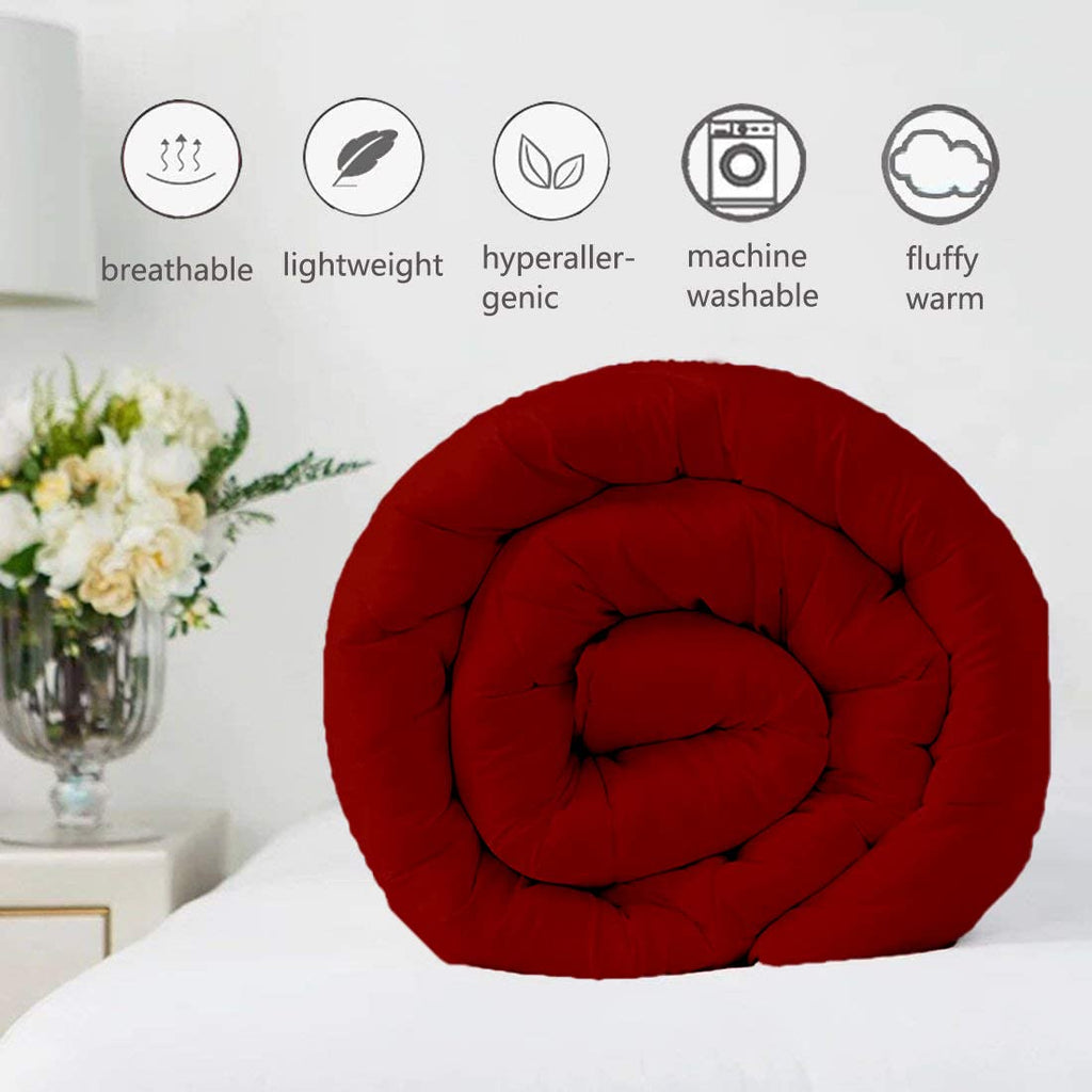 Burgundy Down Alternative Pinch Pleated Comforter- Oversized King Plus 128 x 120 Inches 1 Piece All-Season Duvet