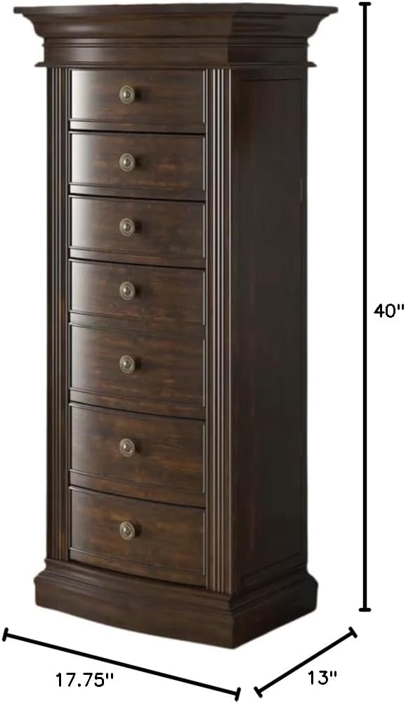Luke Standing Jewelry Armoire - Large 7-Drawer Wooden Organizer with Mirror, Side Doors, and Anti-Tarnish Lining