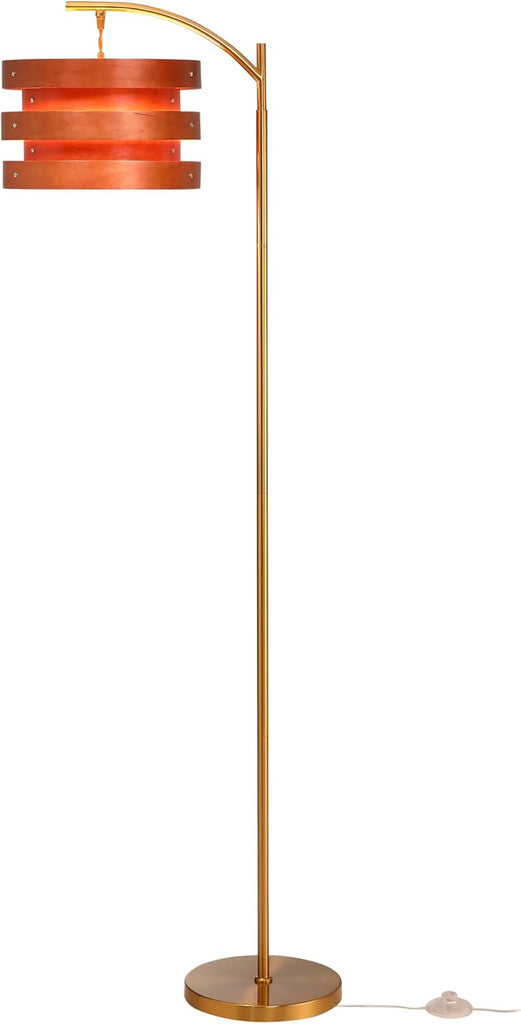 O’Bright Strata Wooden Floor Lamp - Mid Century Modern Standing Lamp with Layered Wood Shade, Tall R