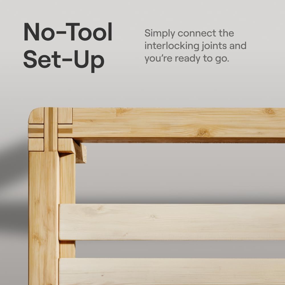 Bamboo Platform Bed Frame - Full - Natural - Floating Center Support Legs - 12" Height - Easy Tool Free Set Up