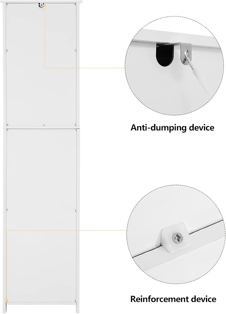 67'' Tall Bathroom Cabinet, Storage Cabinet with 4 Shelves & 2 Doors, Narrow Storage Cabinets , White