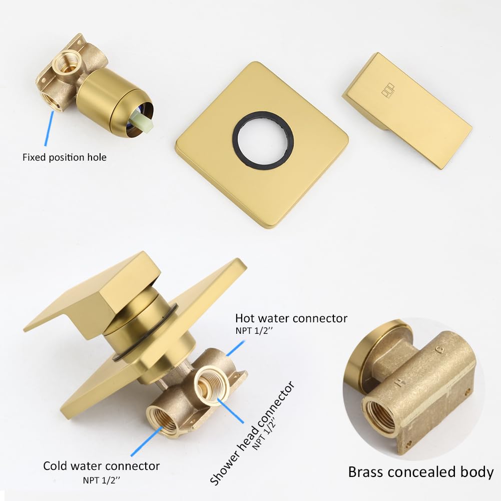 Shower Faucet Set Brushed Gold Bathroom Rainfall 8 Inch Shower Head System, Single Handle Shower Trim Kit with