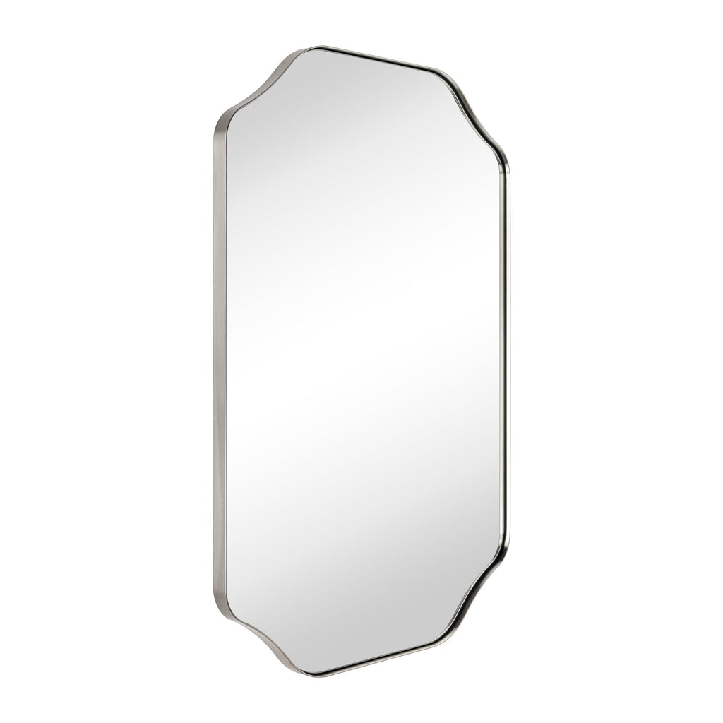 Brushed Nickel Scalloped Bathroom Vanity Mirror 20x30'' Decorative Silver Metal Framed Asymmetrical Bathroom Mirror