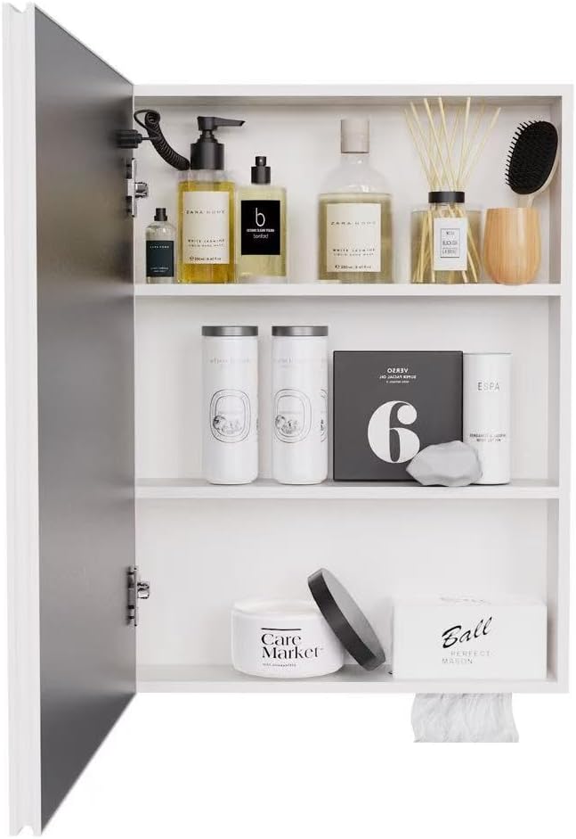 LED Bathroom Medicine Cabinet, Aluminum Anti-Fog Mirror Cabinet with Single Door, Wall-Mounted Storage, Multi-Layer