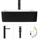 Ceramic Bathroom Sink, Black and White 19" x 15" Above Counter Porcelain Vessel Sink with Black Faucet and Pop up