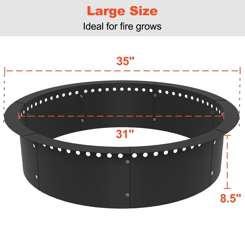 Outdoor Smokeless Fire Pit Ring Liner 35-Inch Outer/31-Inch Inner Diameter, Heavy Duty Solid Metal Steel Round