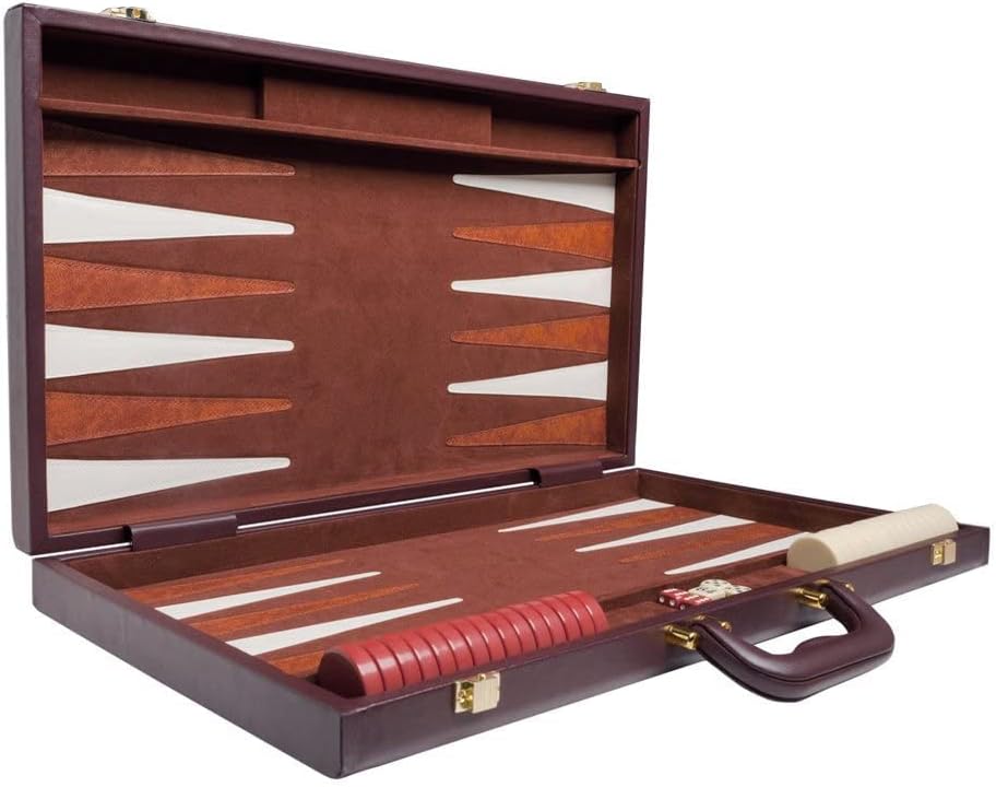 21-inch Backgammon Set - Brown Board and Playing Surface - White and Light Brown Points