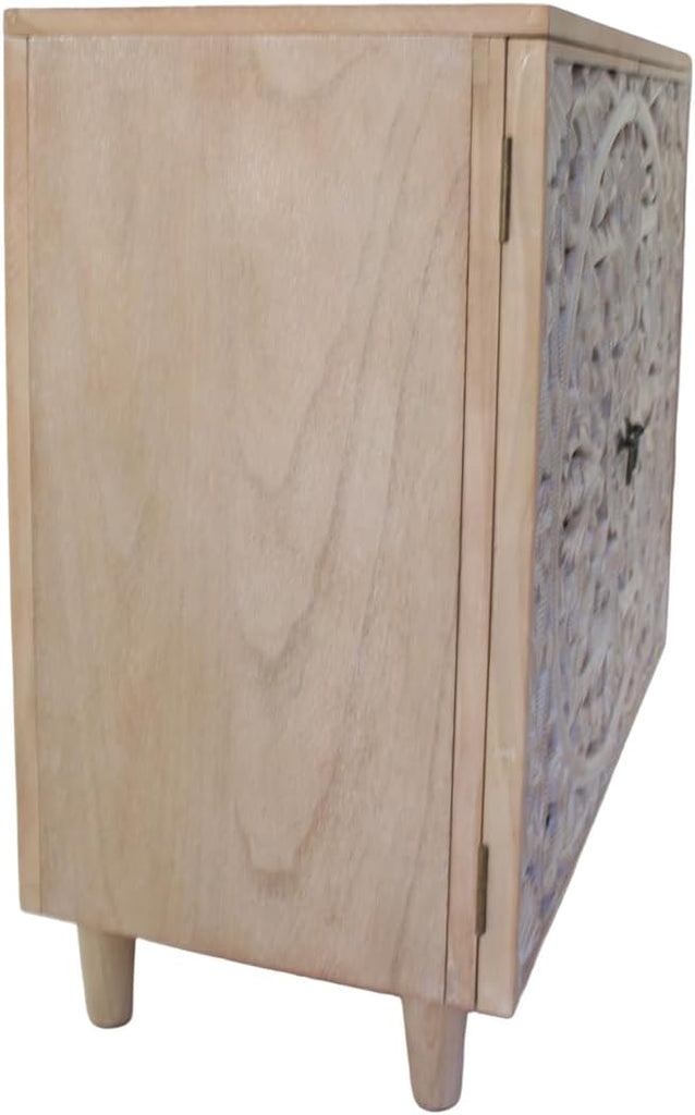 Carved Wood Decorative Cabinet with Floral Pattern