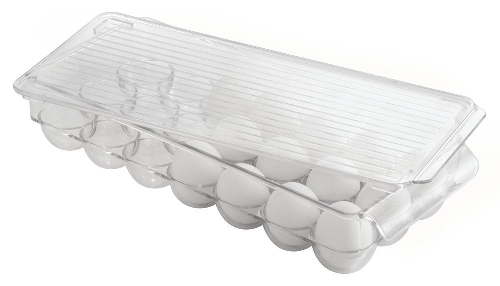 Clear Plastic Egg Holder for Fridge with Lid, 21 Egg