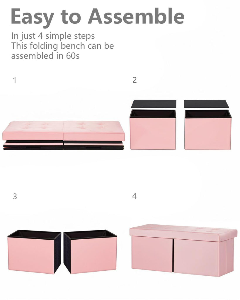 Footrest Ottoman Storage Bench, 34" Velvet Folding Chest, Pink