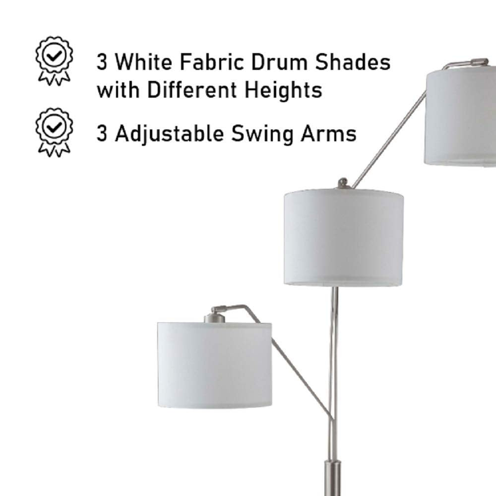 83.5" Arc Tree Floor Lamp - Featrue 3 Hanging White Drum Fabric Shade with Adjustable Swing Arm and Marable Base