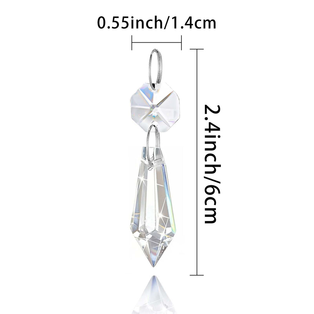 Premium Clear Crystal Glass Drops 2.4" -Multi Purpose Bluk Crystal Beads Hanging Prisms for Holiday Party/Home/Window