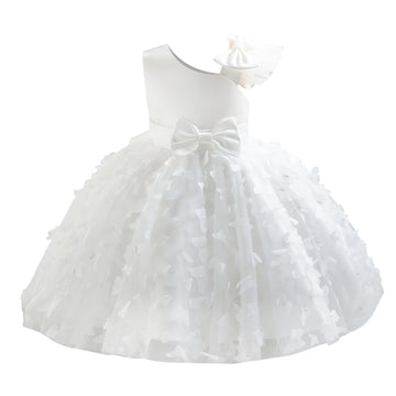Baby Girls Dress Christening Baptism Bowknot Stain Butterfly Tulle Tutu Dress Infant Wedding Flower Girl Pageant