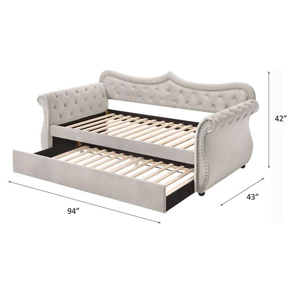 Adkins Daybed & Trundle in Beige Velvet