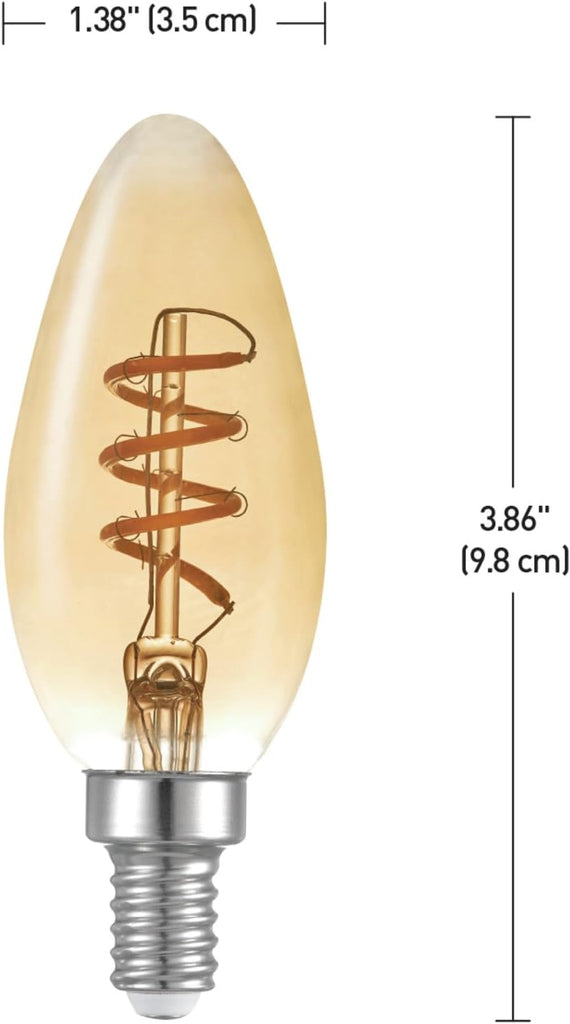 40W Equivalent Soft White (2000K) Edison Candelabra Amber Glass Dimmable LED Light Bulb 31355, 1-Pack, B10 Vintage