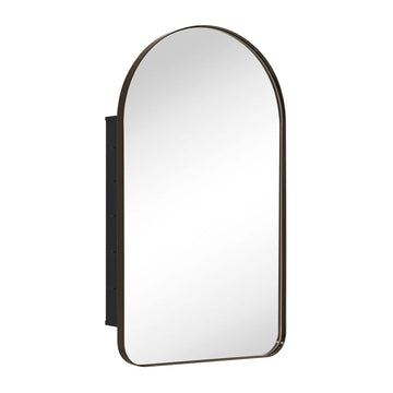 Oil Rubbed Bronze Arched Recessed Bathroom Medicine Cabinet with Mirror Stainless Steel Metal Framed Rectangular