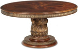 Traditional Round Wood Dining Table, Classic Chestnut Finish, 30.50" H x 84" W x 60" D, Intricate Pedestal Base