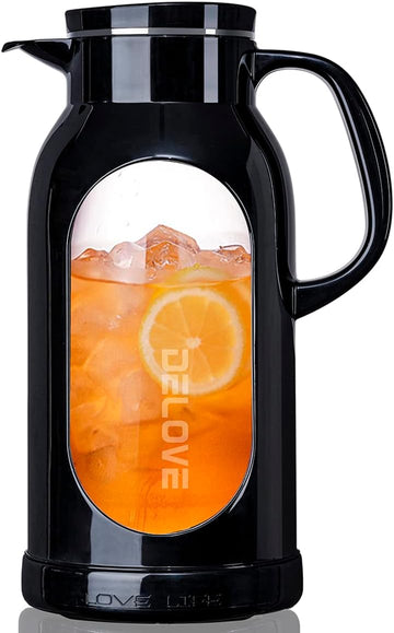 68 oz/2 Liter Glass Pitcher with Shatterproof Shell - Heat Resistant Glass Liner - Stainless Steel Lid - Carafe & Jug