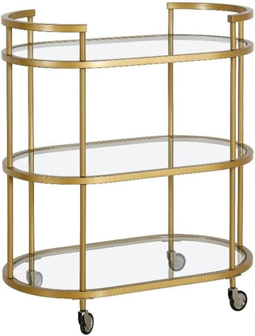 30" Wide Oval Bar Cart in Brass, Bar Carts for the Home | Sleek rolling shelving unit that moves room to room with