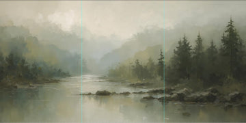 Green Misty Forest Wall Art, River Mountains Wall Decor