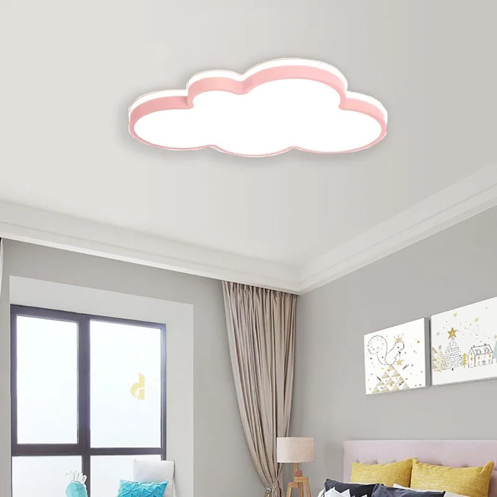 Cloud LED Ceiling Light, 27" Pink Flush Mount Light for Kids Room Nursery
