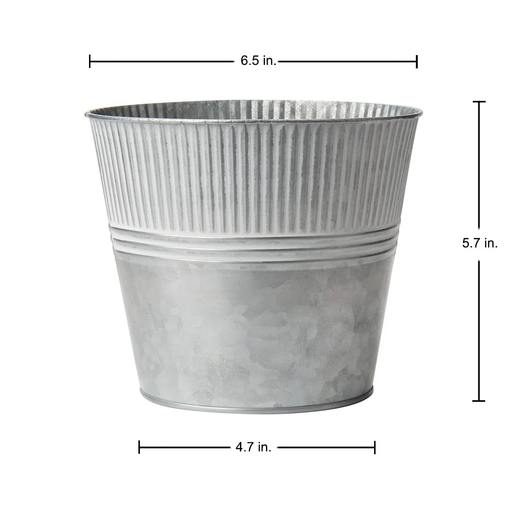 6.5'' Galvanized Planter, Medium Size Metal Buckets for Flowers Farmhouse Outdoor Planters Metal Pail Decor Indoor