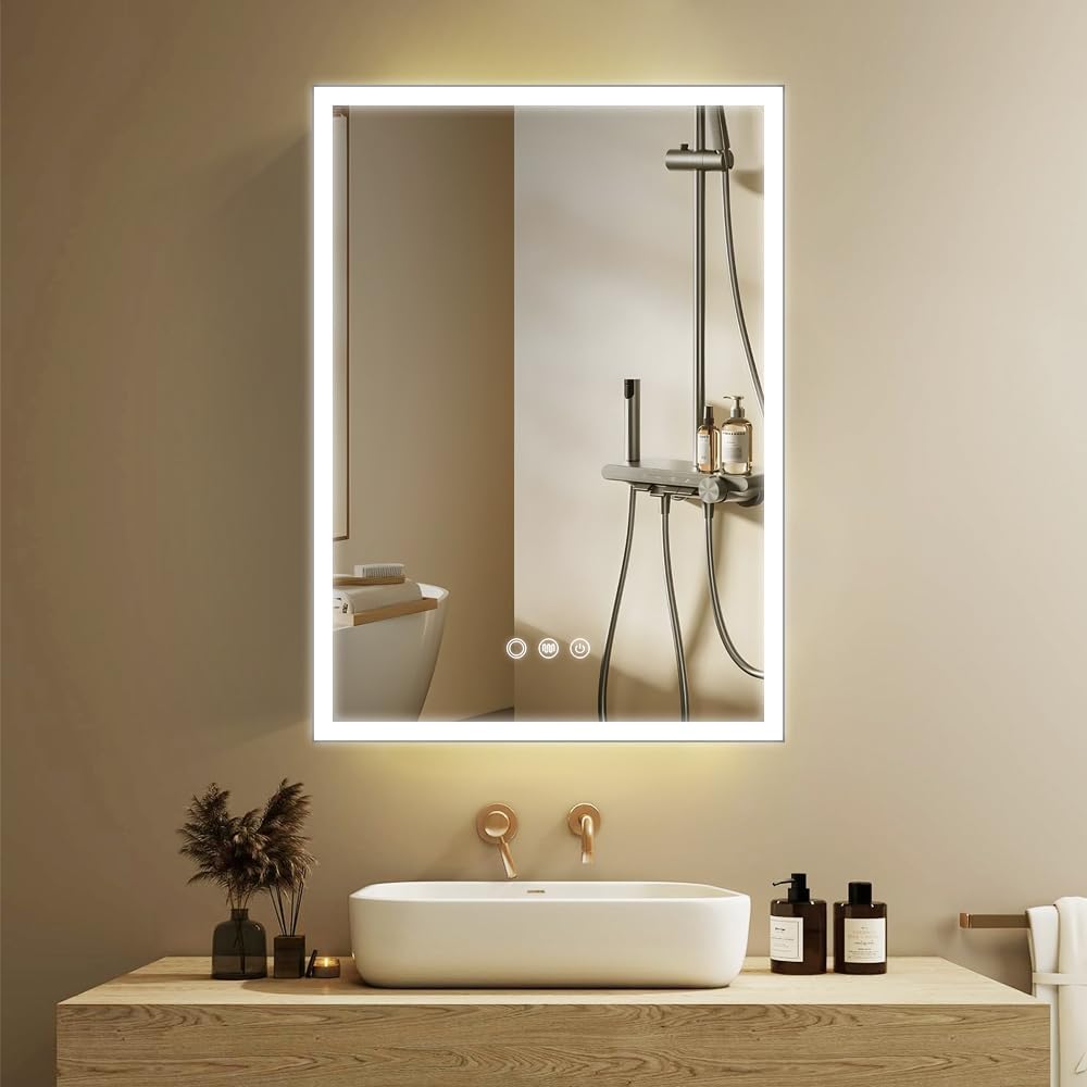 Aluminum Medicine Cabinet with Light,Stepless Glass Shelf,3 Colors Temperature,Dimmer,Backlit Lighting,Internal