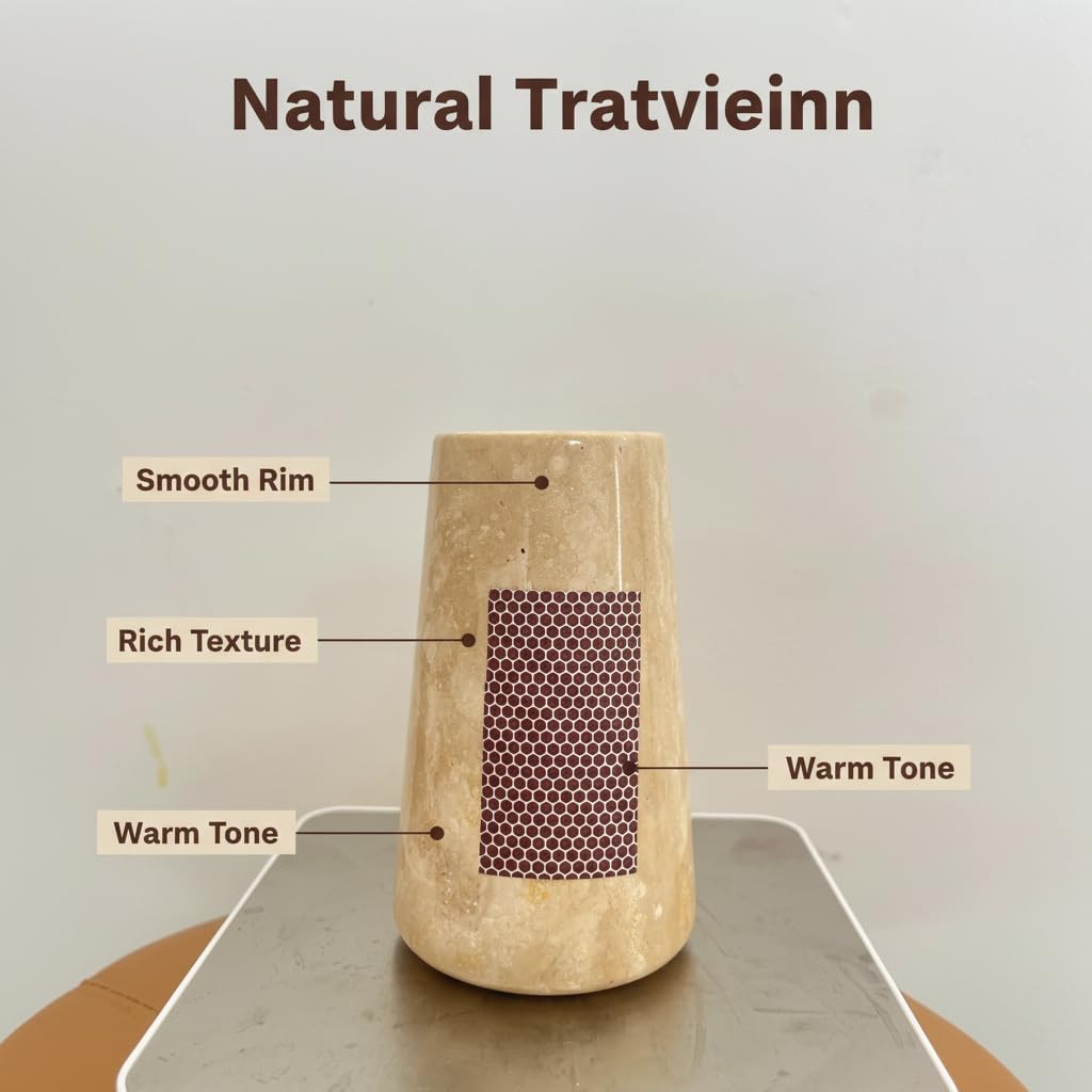 Natural Travertine Incense Match Holder with Striker - Large 3.93" Handmade Matchstick Jar for Candle, Fireplace