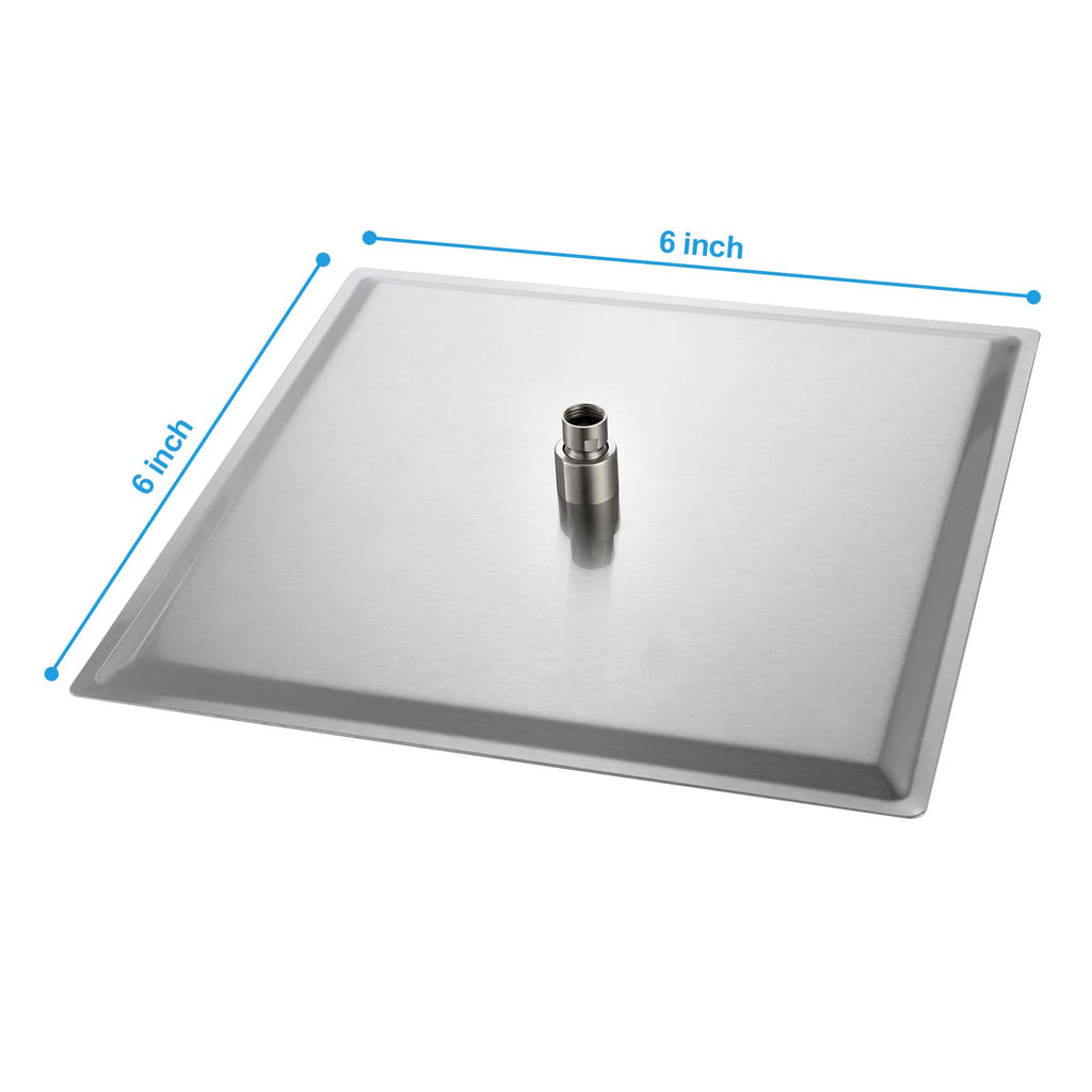 Rain Shower Heads High Pressure, Rainfall Showerhead Fixed Mount, 6 Inch Large Square High Flow Shower Head (Brushed