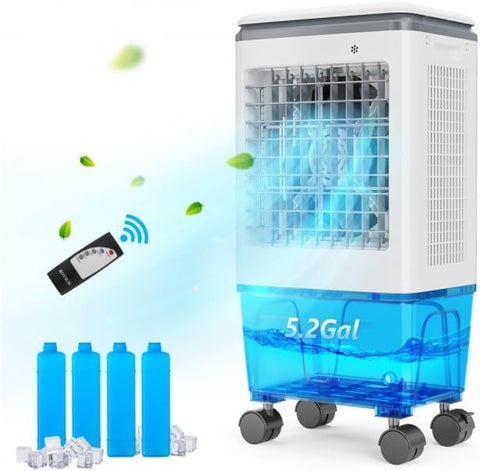 1400CFM Evaporative Air Cooler, 5.2 Gal Portable Swamp Cooler with Auto Oscillating, Remote, 3 Speeds
